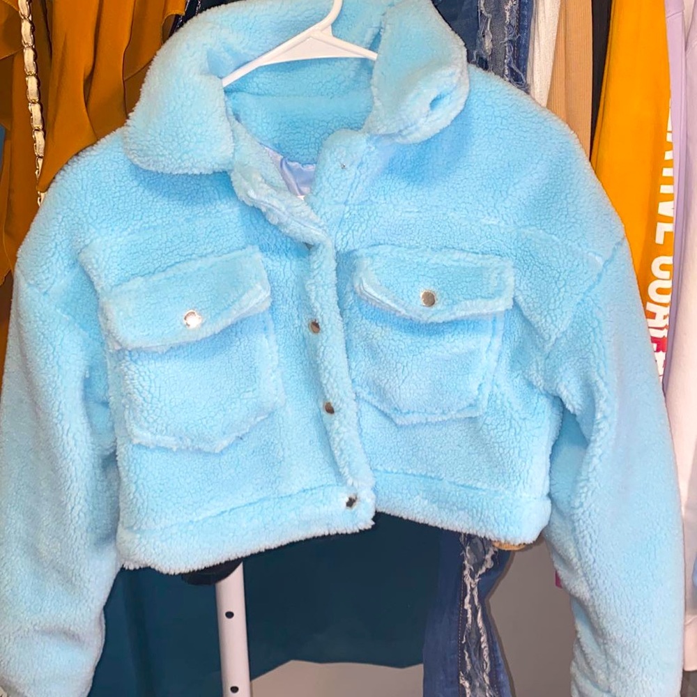 Baby blue Sherpa cropped jacket